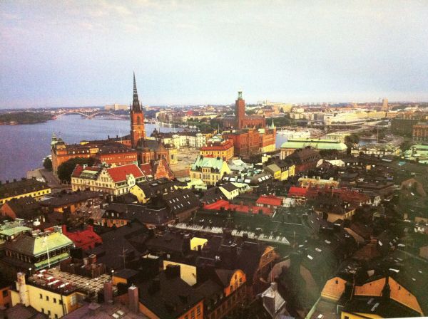 High above Stockholm and the Stockholm City Hall